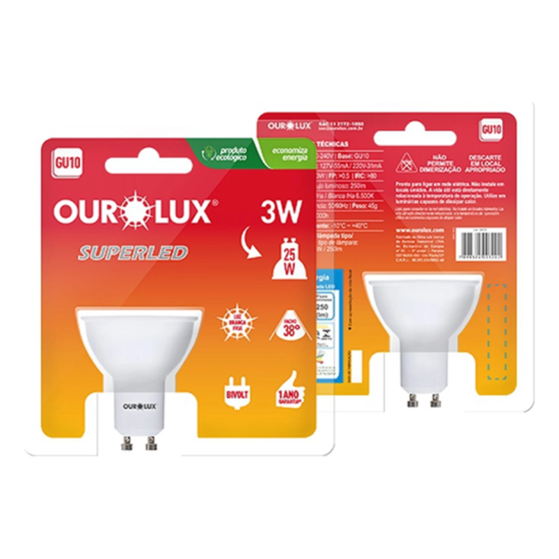 Lâmpada Superled Mini Dicróica Mr 11 3W 12V 3000K 03009 Ourolux