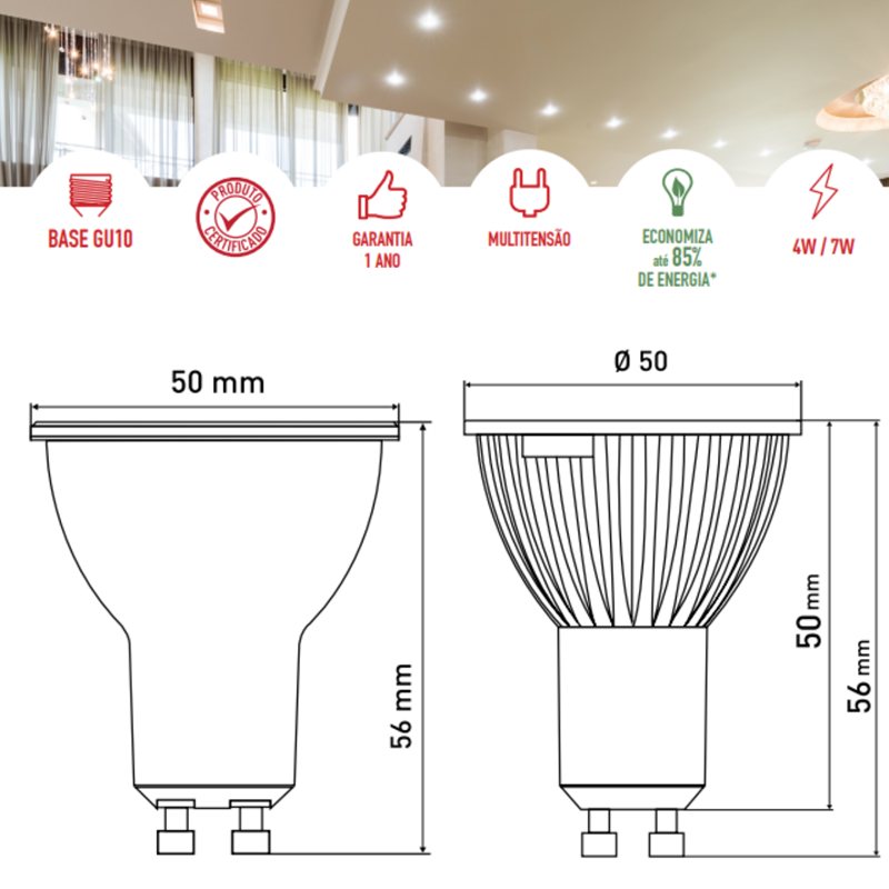 Lâmpada Superled Dicróica 4W 6500K Gu 10 Bivolt 20072 Ourolux