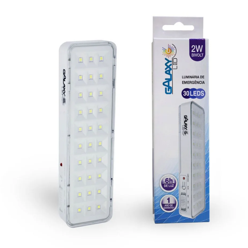 Luminária de Emergência 2W 30 Leds 6500K Portátil Galaxy Led