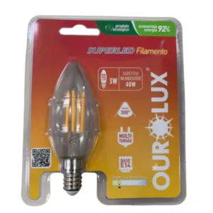 Lâmpada Superled Vela Filamento 3W E=14 2700K Clara 20175 - Ourolux.
