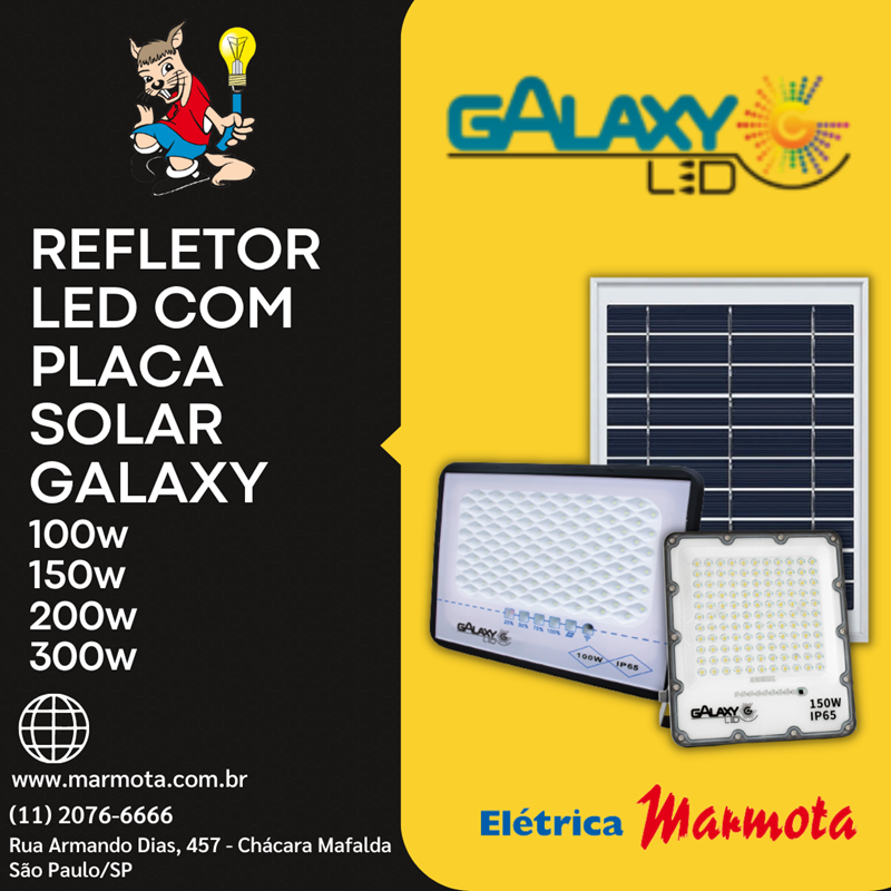 Refletor Led 150W 6500K IP-65 Com Placa Solar 4076 - Galaxy Led ...