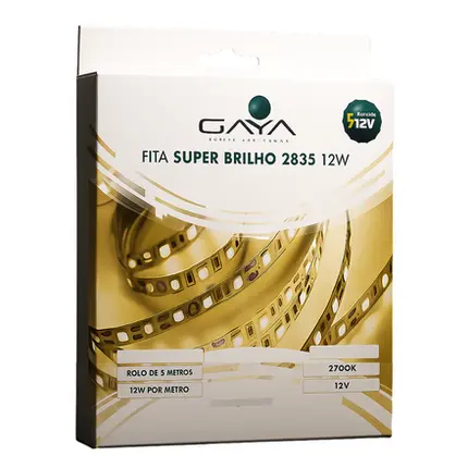 Fita de Led Super Brilho 2835 IP-20 12w/m 2700k 12v Rolo Com 5 Metros 9046 - Gaya