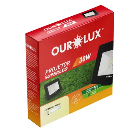 Refletor Led Slim  30W 3000K Bivolt Preto 03271 - Ourolux