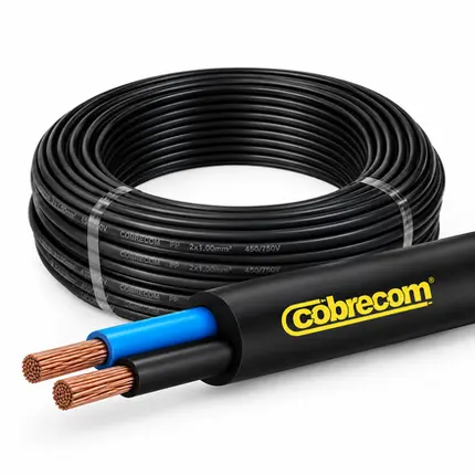 Cabo PP Flexível 500v 2x1,50mm Preto Rolo Com 100 Metros - Cobrecom